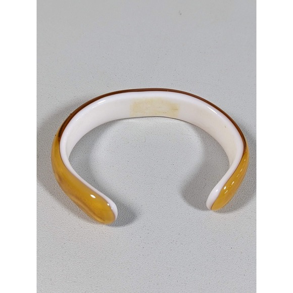 Brown White Glass Open Cuff Bangle Bracelet 6.5 inches - Picture 3 of 7